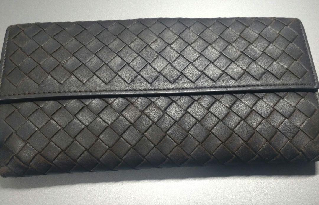 品質保証 Bottega Veneta イントレチャート ダークブラウン 長財布 箱付き 小物