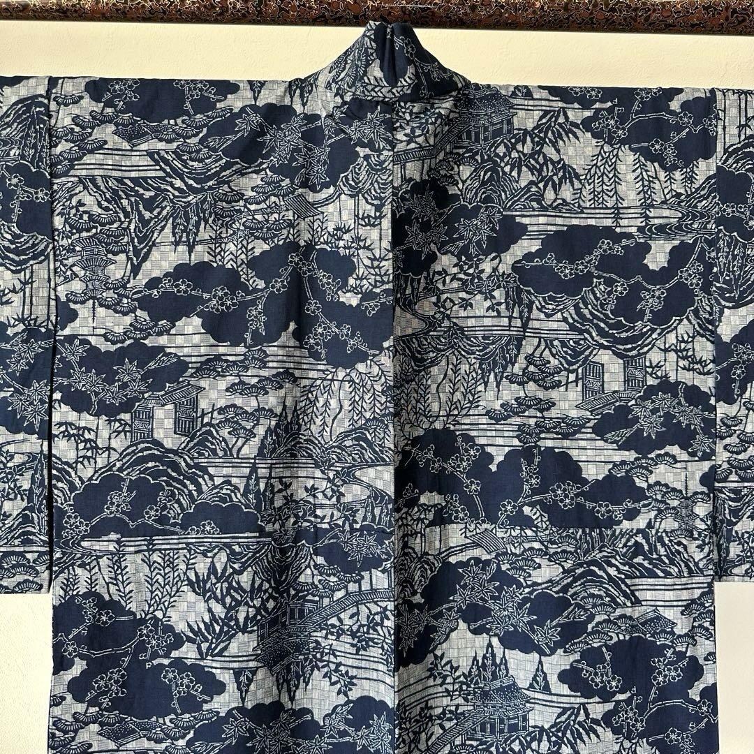 超美品　逸品　両面染　綿縮　本染浴衣　浴衣 着物　夏物　158㎝　濃紺
