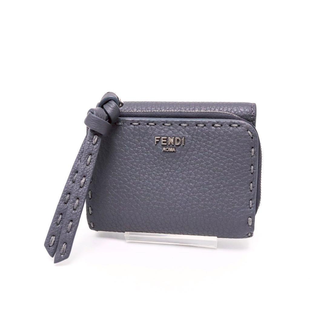 フェンディ セレリア マイクロ ピーカブー 三つ折り財布 ブルーグレーFendi