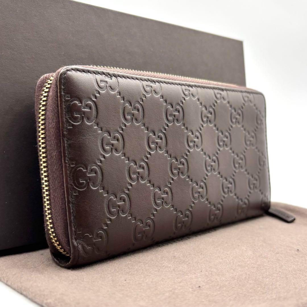 i37 GUCCI グッチ 長財布 ブラウン シマレザー ラウンド