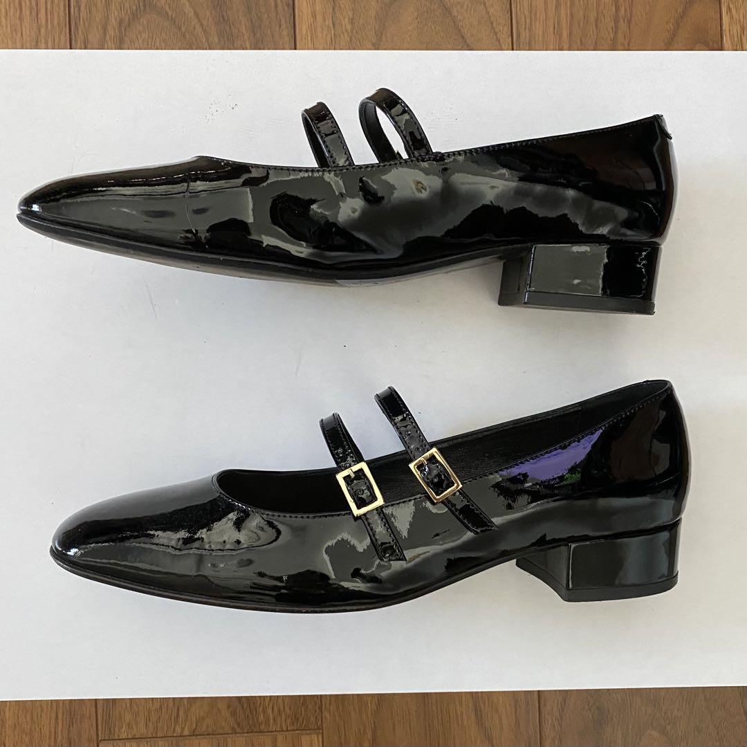 FABIO RUSCONI 黒エナメルストラップ付きパンプス