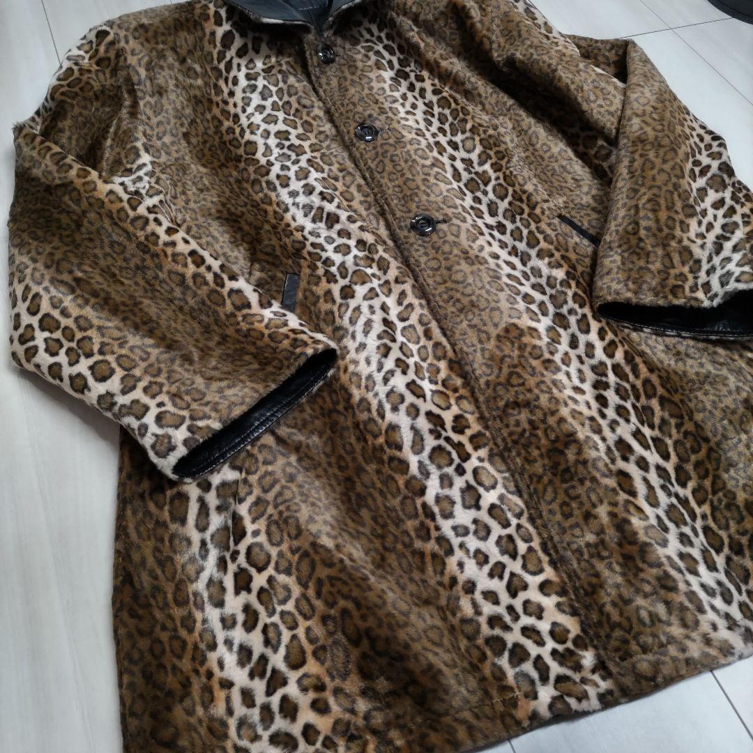 ヒョウ柄 リバーシブル 本革コート ブラック ヒョウ柄 リバーシブル 本革コート ブラック