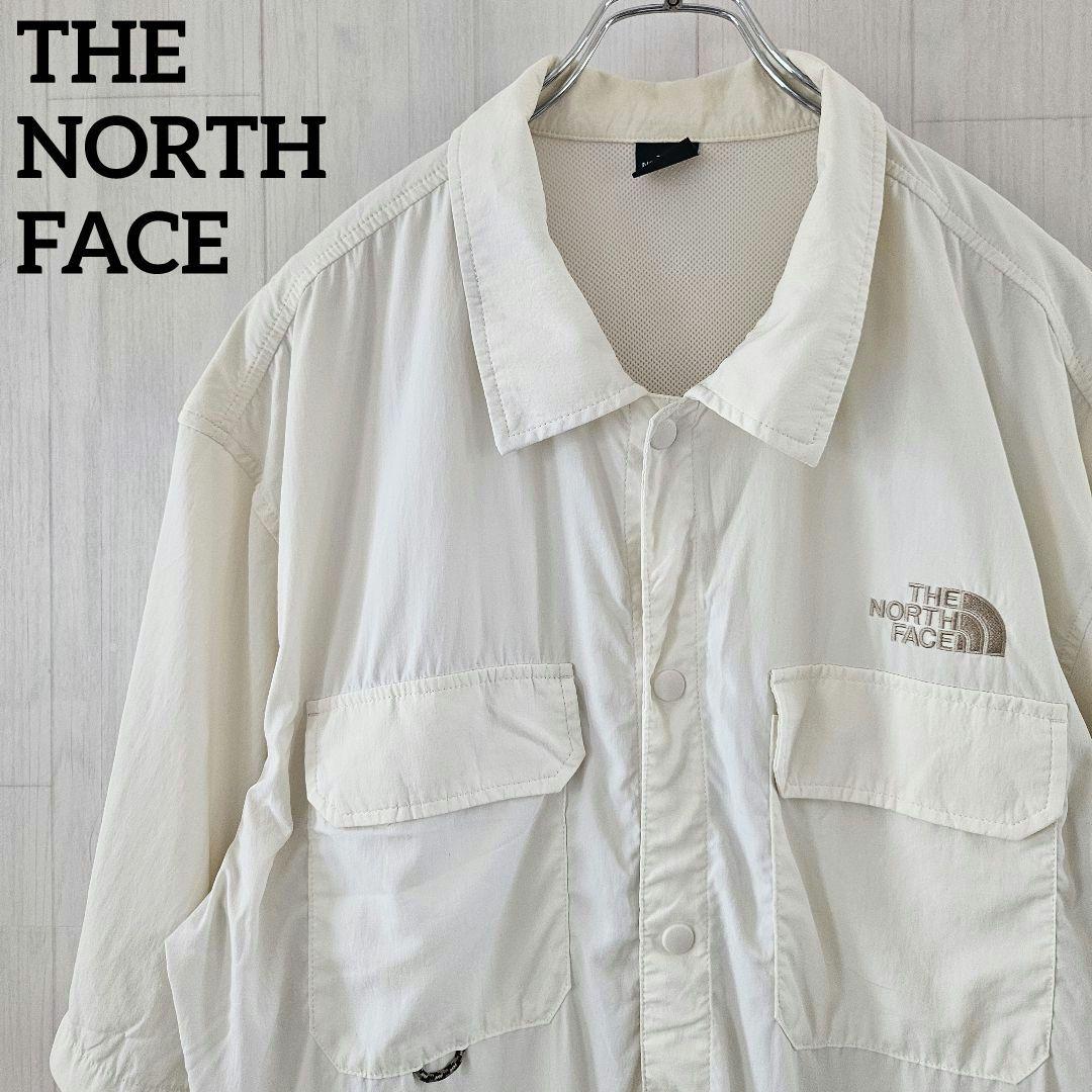 【希少】THE NORTH FACE ベージュ 半袖シャツ 刺繍 ベージュ XL