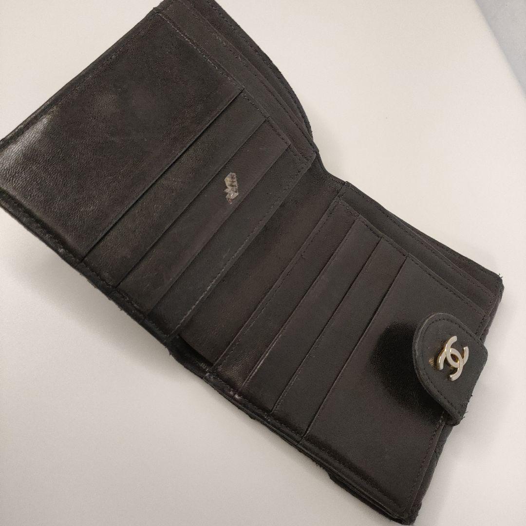CHANEL ビコローレ 折り財布 レザー キルティング ブラック