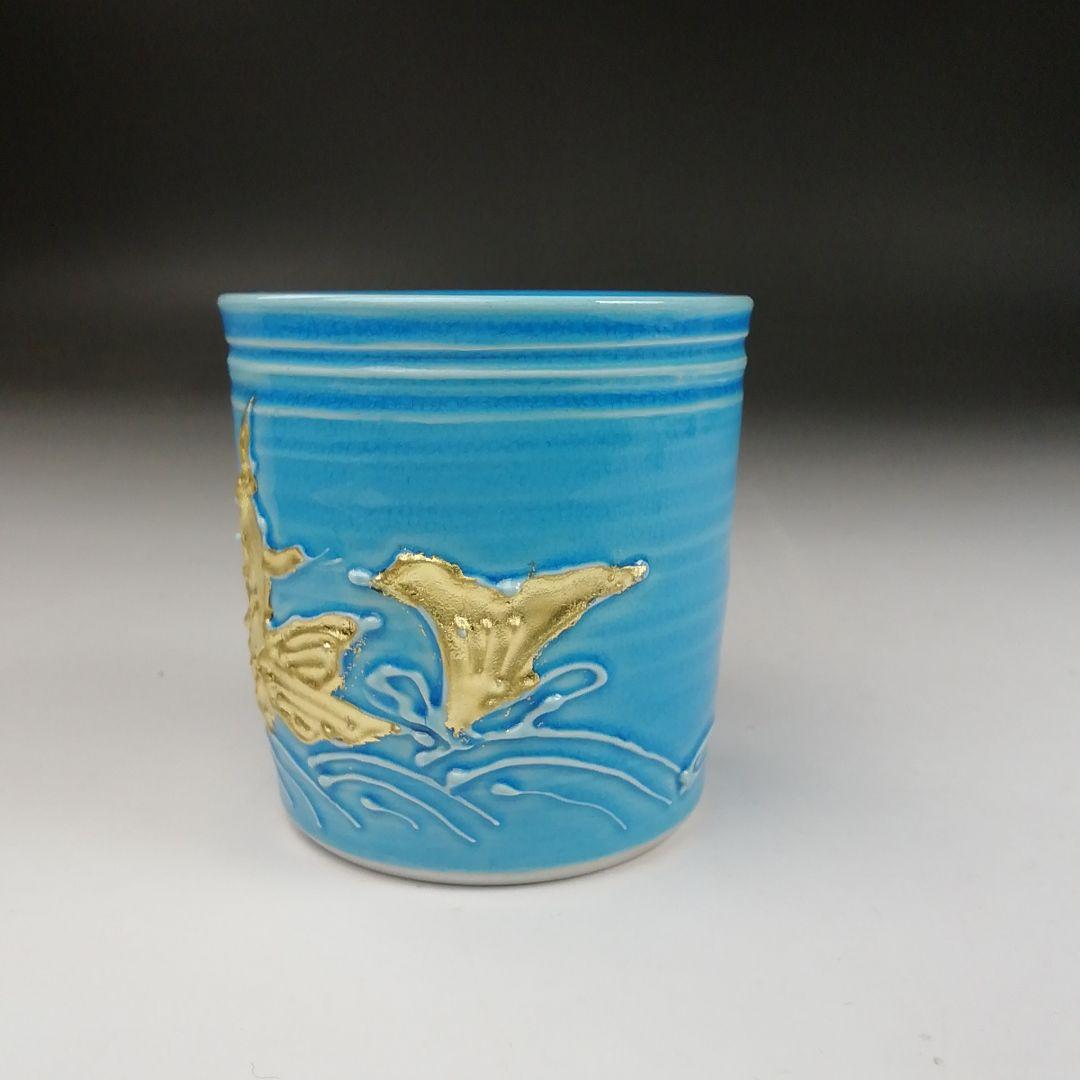 T795 蓋置 『浅黄交趾 荒磯』『平安 勝見永泉 造』 共箱 茶道具