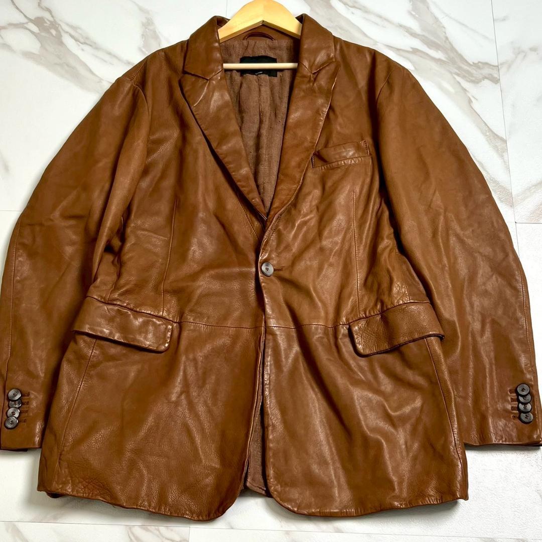 最高級　ジョルジオ アルマーニ　ラムレザー　リネン　テーラードジャケット　2XL