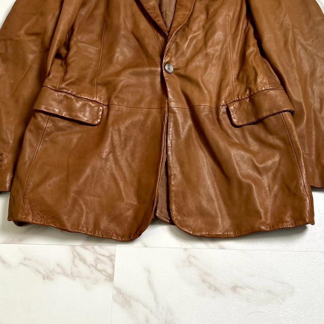 最高級　ジョルジオ アルマーニ　ラムレザー　リネン　テーラードジャケット　2XL