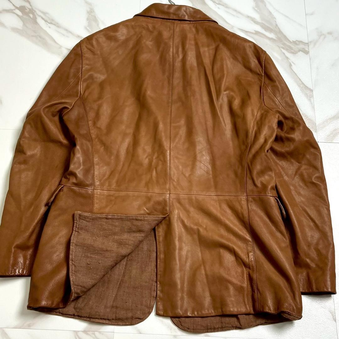 最高級　ジョルジオ アルマーニ　ラムレザー　リネン　テーラードジャケット　2XL