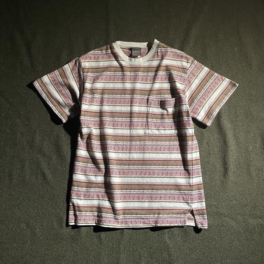 90s USA製　RUSTY ROBERT TOOD 総柄　ボーダー　Tシャツ