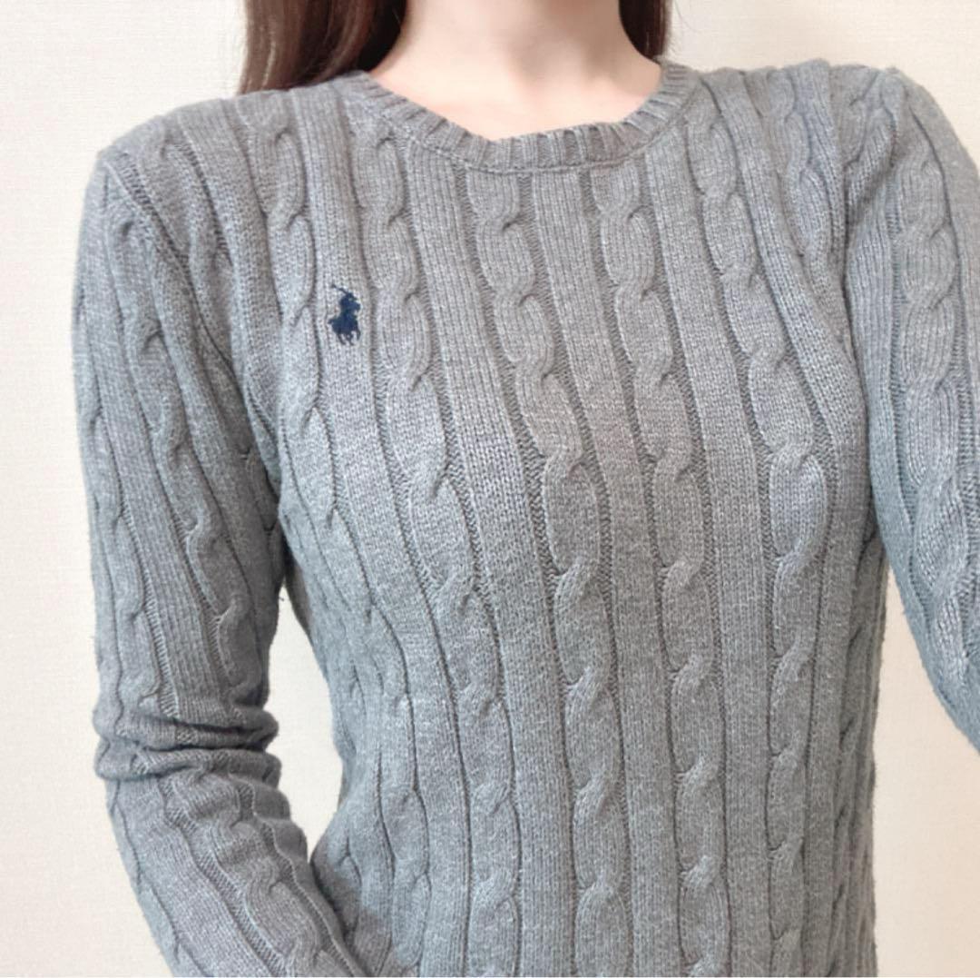 ポロラルフローレン コットンケーブル ニットセーター 大人気 グレー レディース