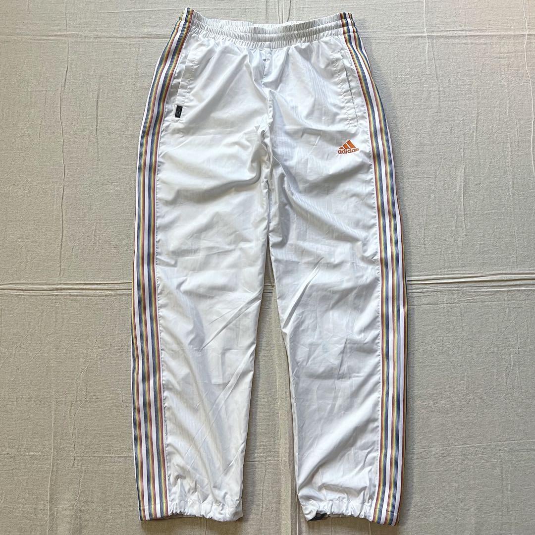 00s　adidas　レインボーサイドライン　ロゴ刺繍　トラックパンツ　裾ヒモL