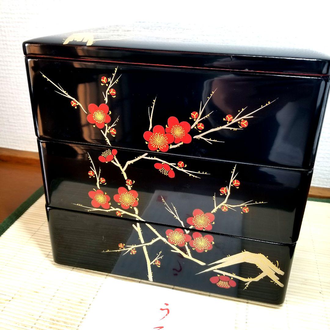 【未使用】うるしの栞　特選漆器　御重箱　枝梅
