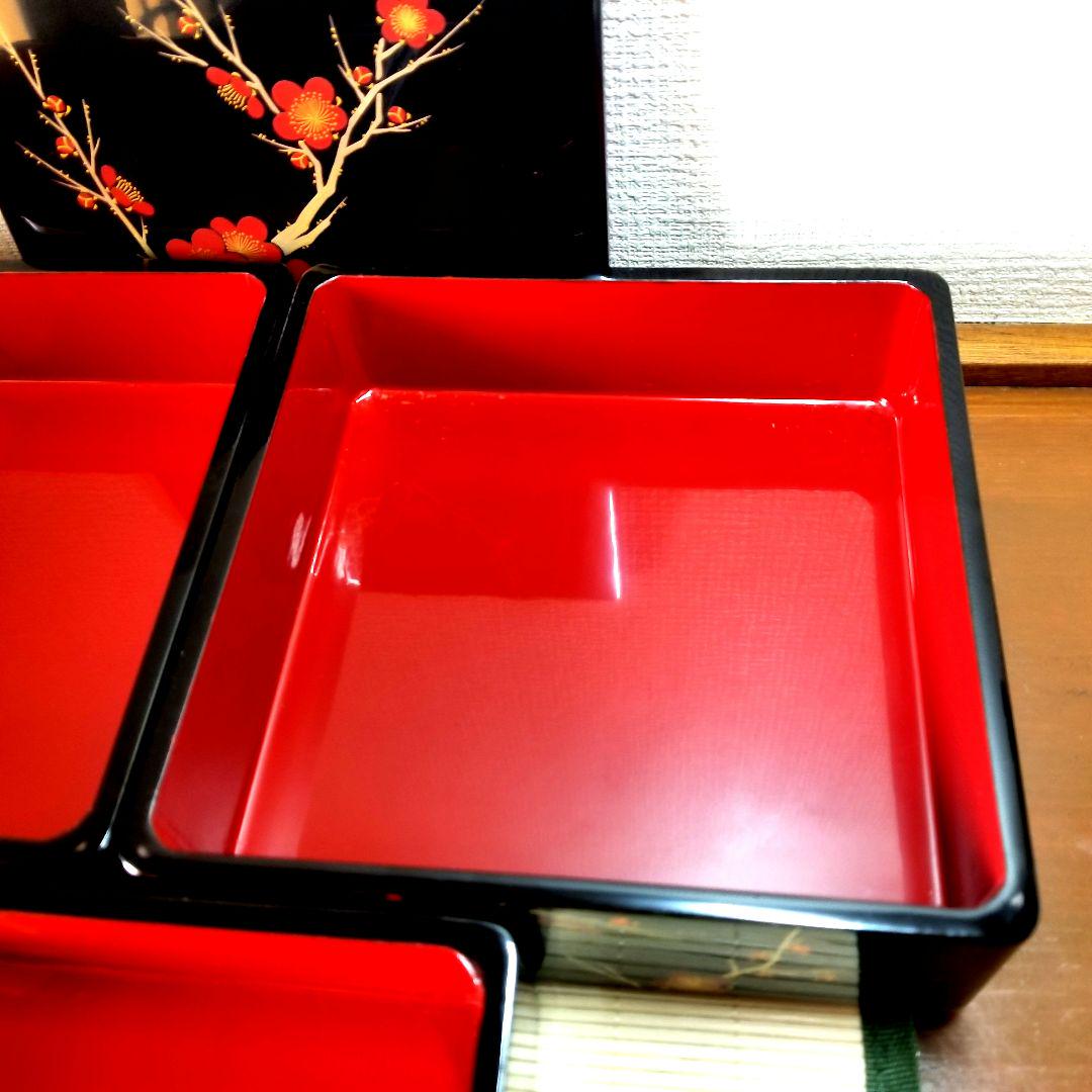 【未使用】うるしの栞　特選漆器　御重箱　枝梅