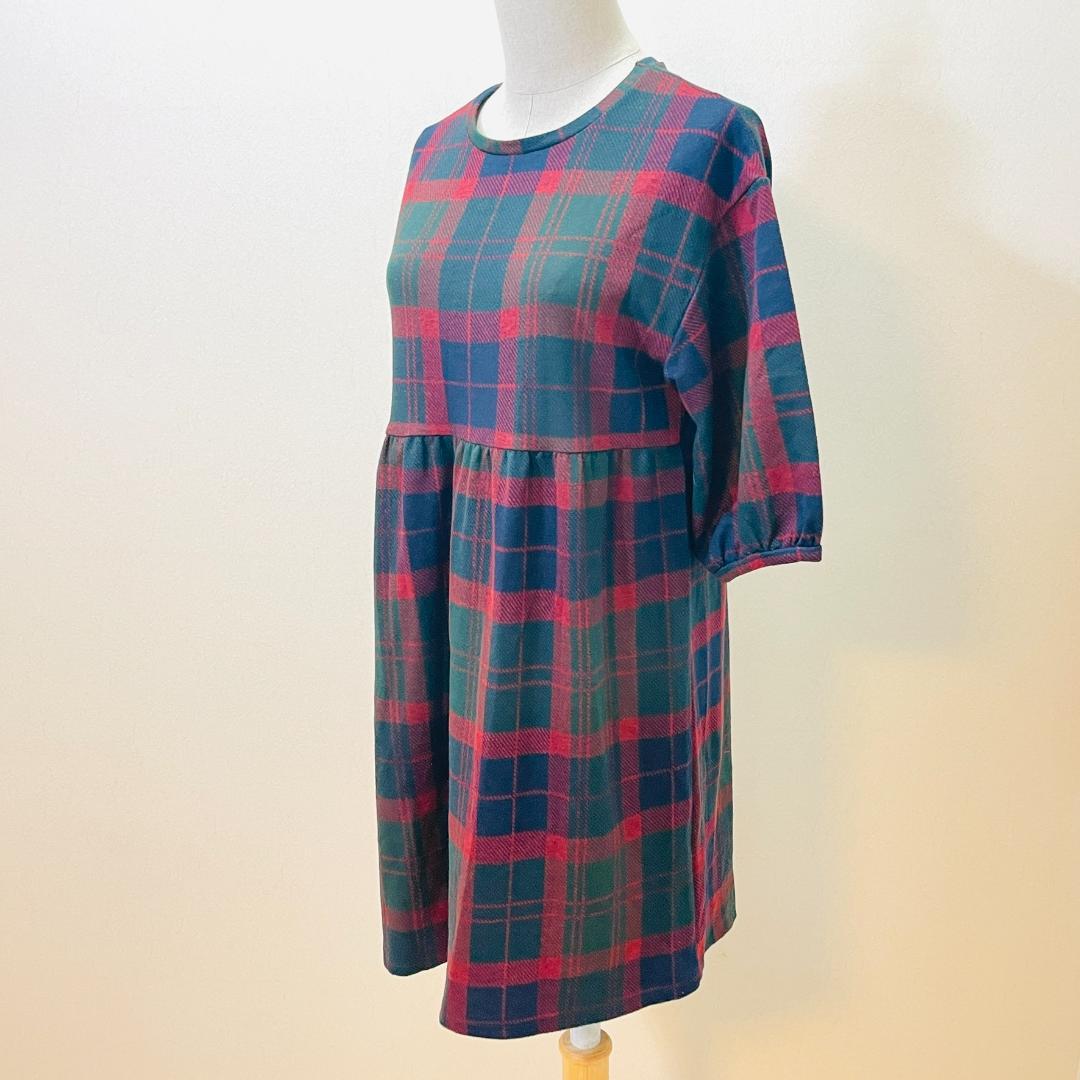 【人気】ZARA秋冬タータンワンピース M 美品 トレンド エレガント袖