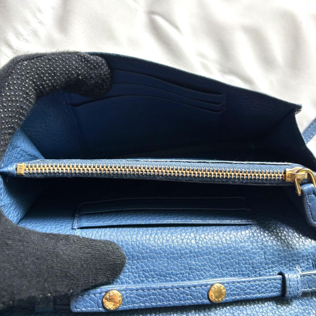 美品✨プラダ ショルダーウォレット 長財布 ヴィッテロダイノ ロゴ ブルー