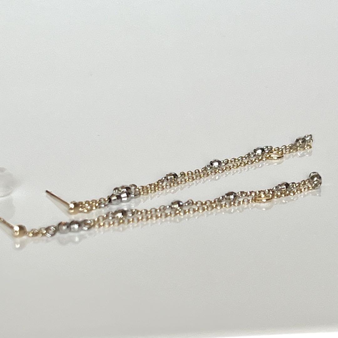 新品　Pt900 K10 3wayで使える‼️ コンビ使いの揺れるロングピアス