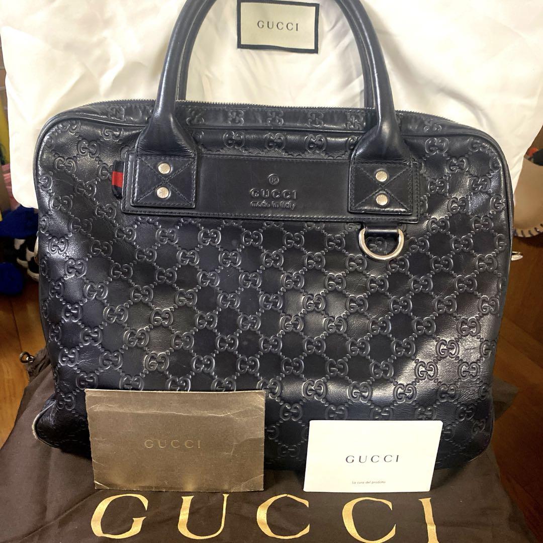 GUCCI GGパターン ネイビー レザー バッグ
