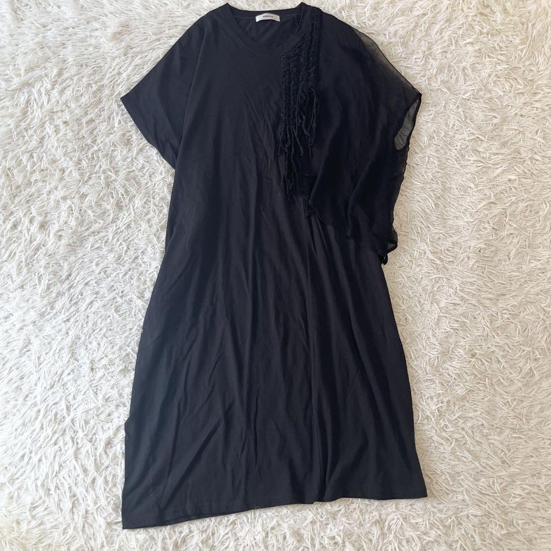 ZUCCa ズッカ シフォンジャージー ロングワンピース M 黒