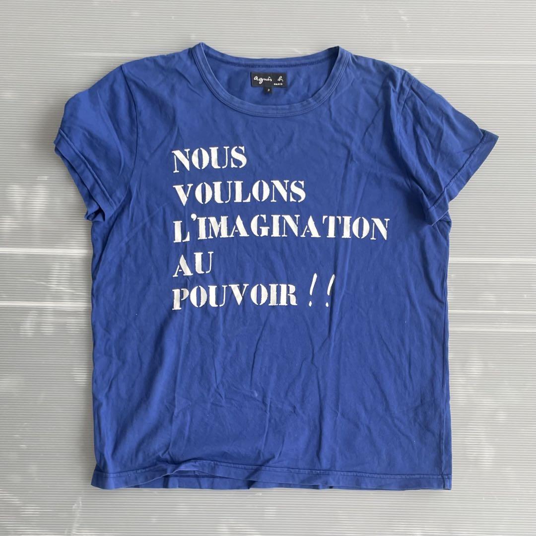 $ agnès b. 青 クルーネックTシャツ サイズ3 コットン