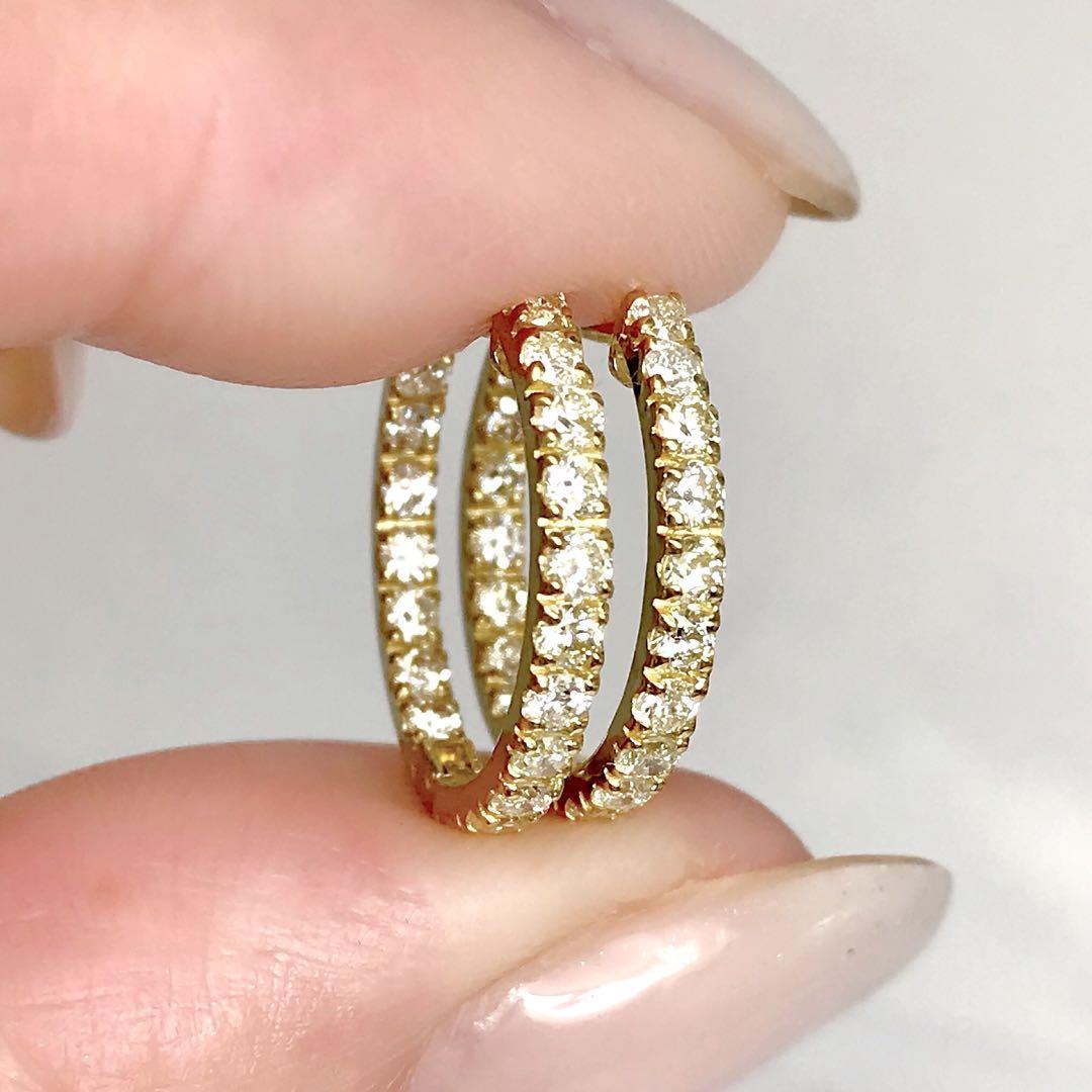計1.00ct 天然ダイヤモンド K18 中折れ式エタニティフープピアス