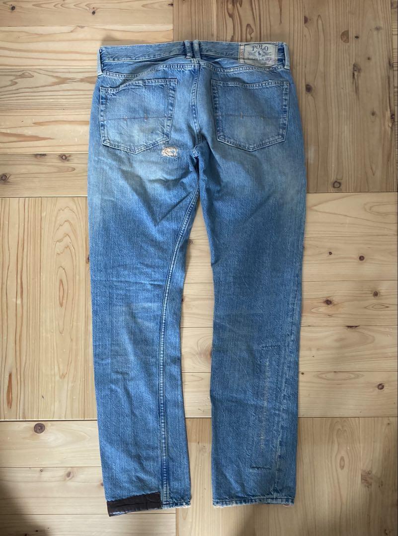 Ralph Lauren ラルフ 32 デニム パッチワーパンツ 90s レザー