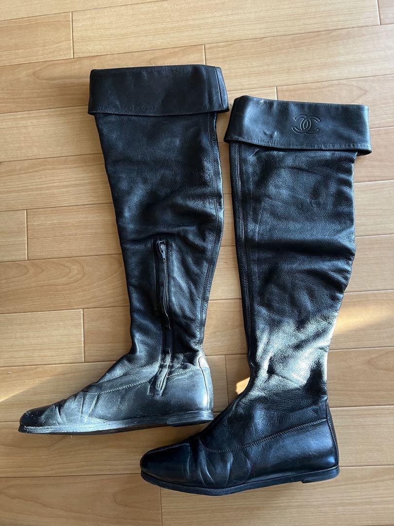 CHANEL シャネル ロングブーツ ニーハイ ブラック 黒 37