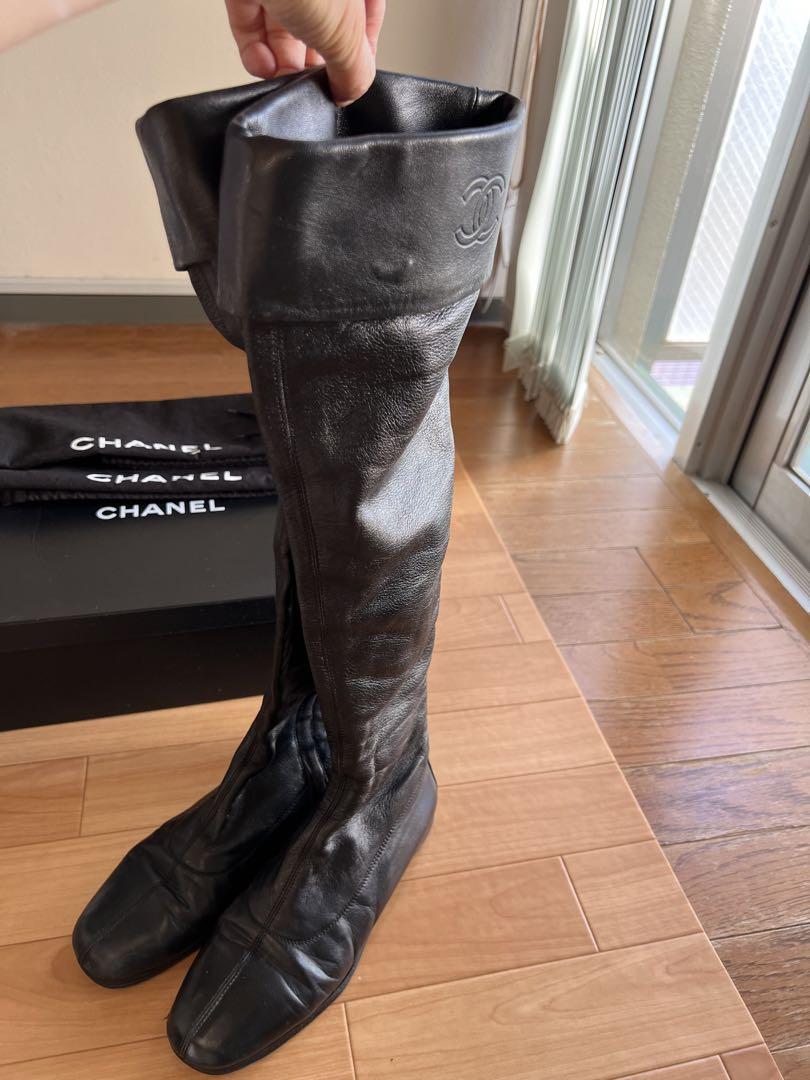 CHANEL シャネル ロングブーツ ニーハイ ブラック 黒 37