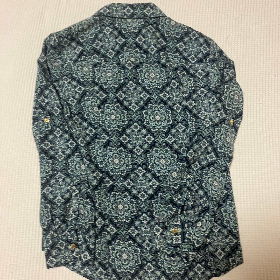 パーカー　シャツ　ブルゾン　ジッパー　襟付き　Lサイズ　ペイズリー　ブルー　青