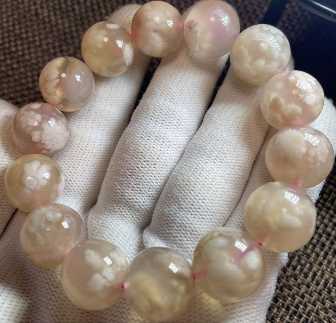 高品質☆綺麗☆天然石 桜メノウ パワーストーンブレスレット無傷大玉15mm