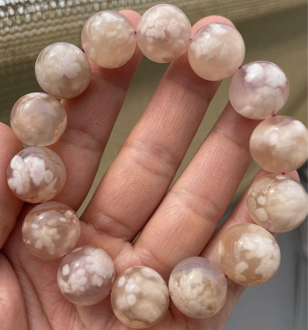 高品質☆綺麗☆天然石 桜メノウ パワーストーンブレスレット無傷大玉15mm