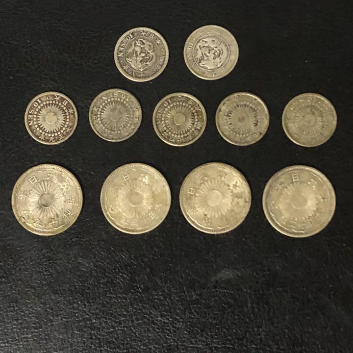 鳳凰50銭銀貨4枚 10銭銀貨 竜十銭銀貨2枚 旭日十銭銀貨5枚 古銭 mv