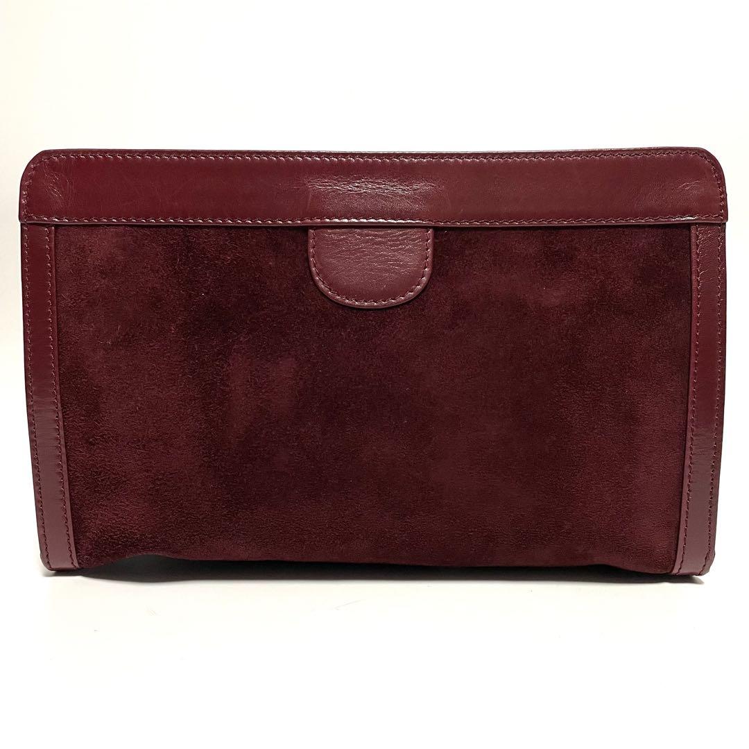 LOEWE アナグラム スウェード×レザー クラッチバッグ バーガンディ 軽量