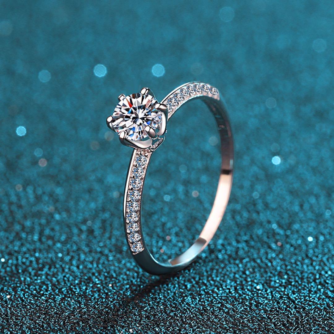 高品質】✨山の峠✨ 六爪細身 モアサナイト ダイアモンドD0.50ct