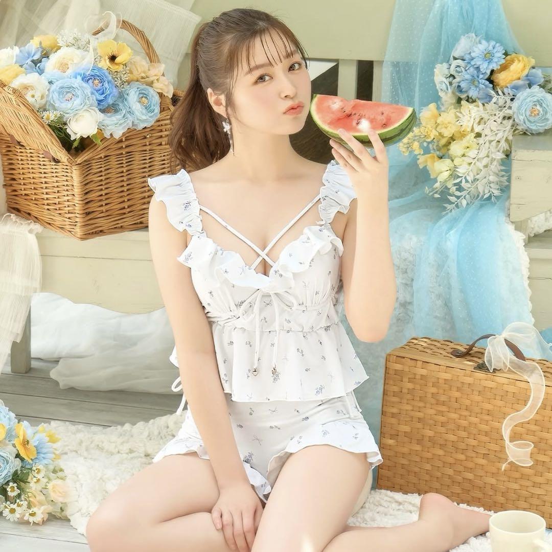 流那プロデュースLulumerry フリルローズビキニ水着ホワイトM-L