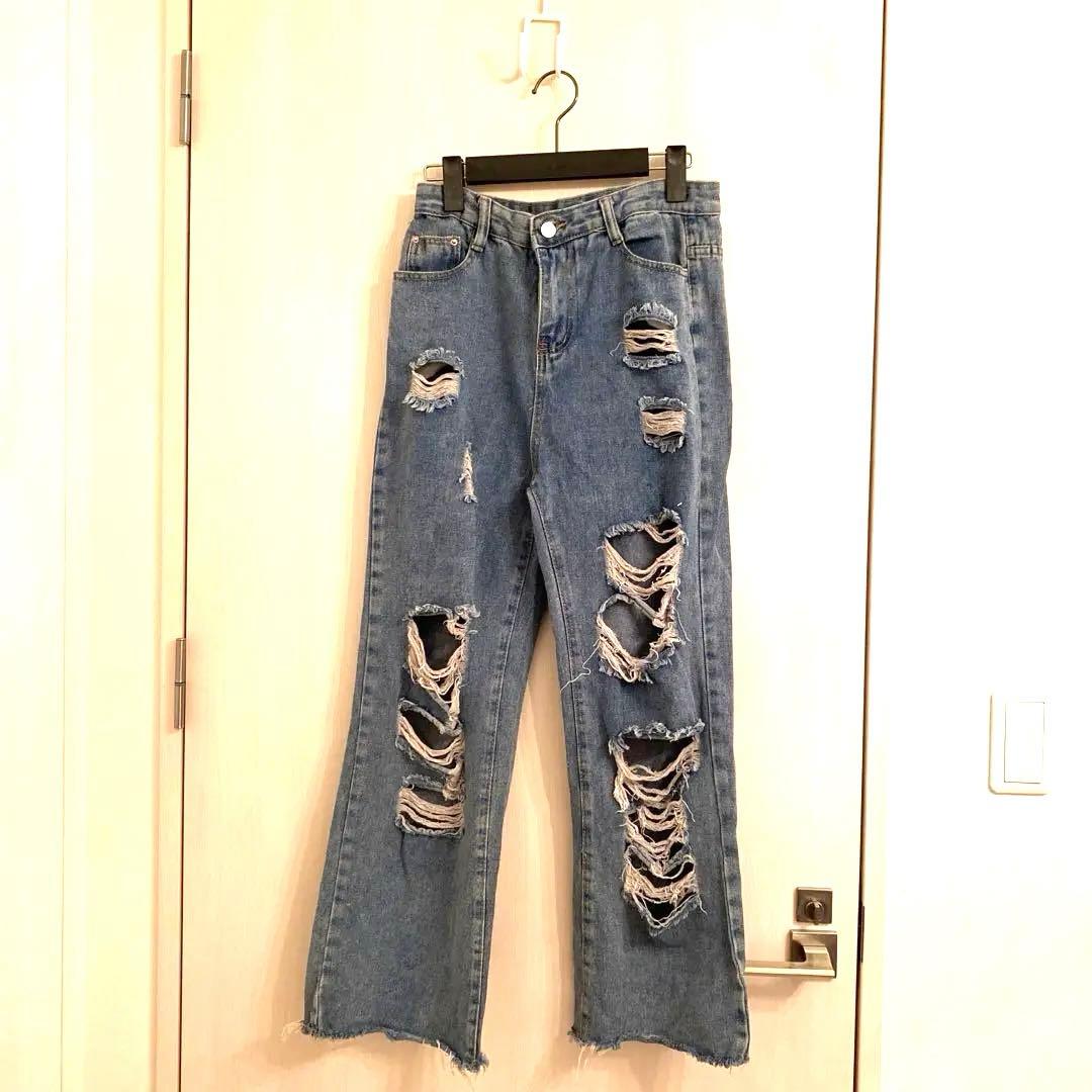 Diesel ダメージ加工 ワイドレッグデニムパンツ Diesel ダメージ加工 ワイドレッグデニムパンツ