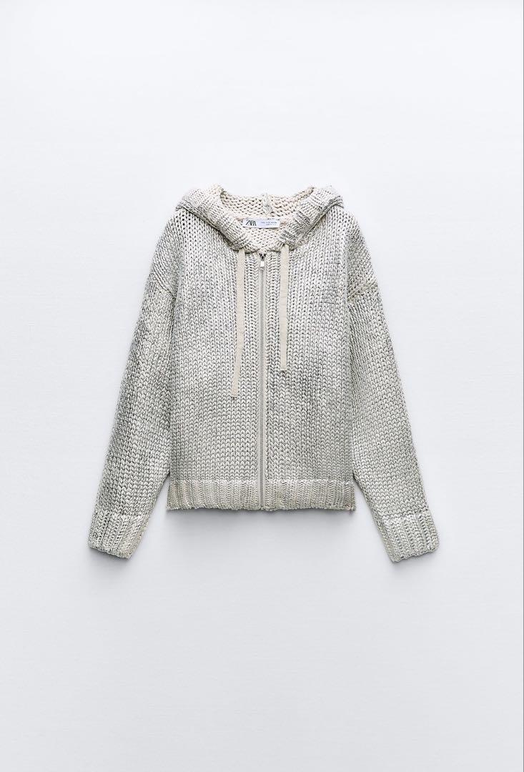 ZARA オーバーサイズ シルバー ニットパーカー