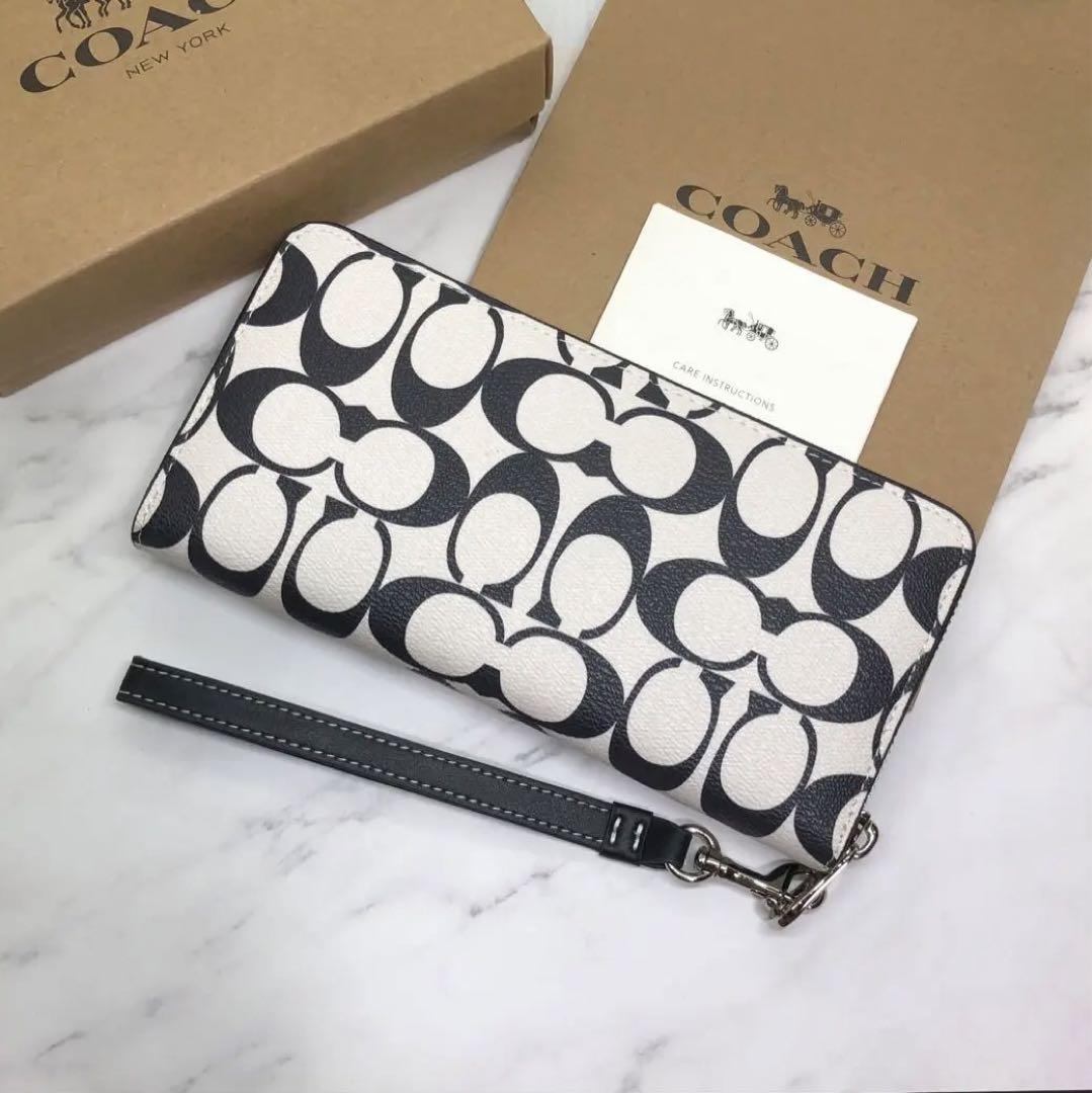 COACH ラウンドファスナー長財布 シグネチャー ホワイト ブラック 新品