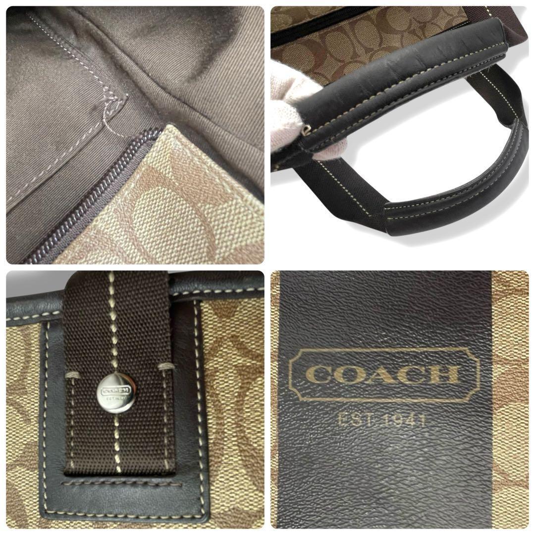 極美品✨COACH コーチ ヘリテージ ストライプ トートバッグ PVC 茶色 極美品✨COACH コーチ ヘリテージ ストライプ トートバッグ PVC 茶色