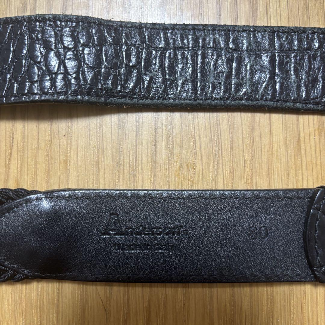 【美品】Andersons メッシュ×クロコ型押し レザーベルト　黒　クールビズ