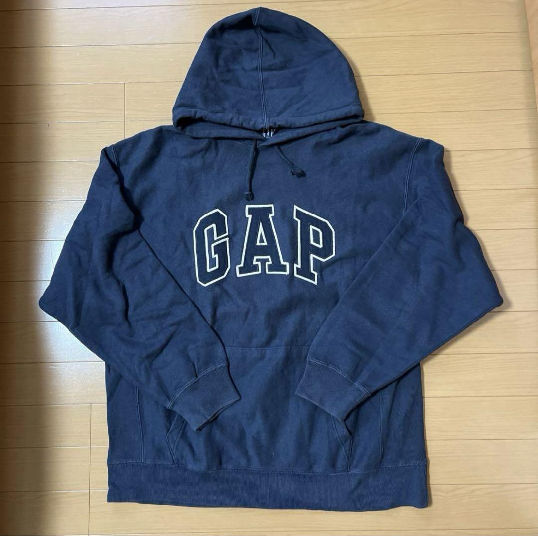 M】OLD GAP プルオーバーパーカー リバースウィーブ 刺繍ロゴ