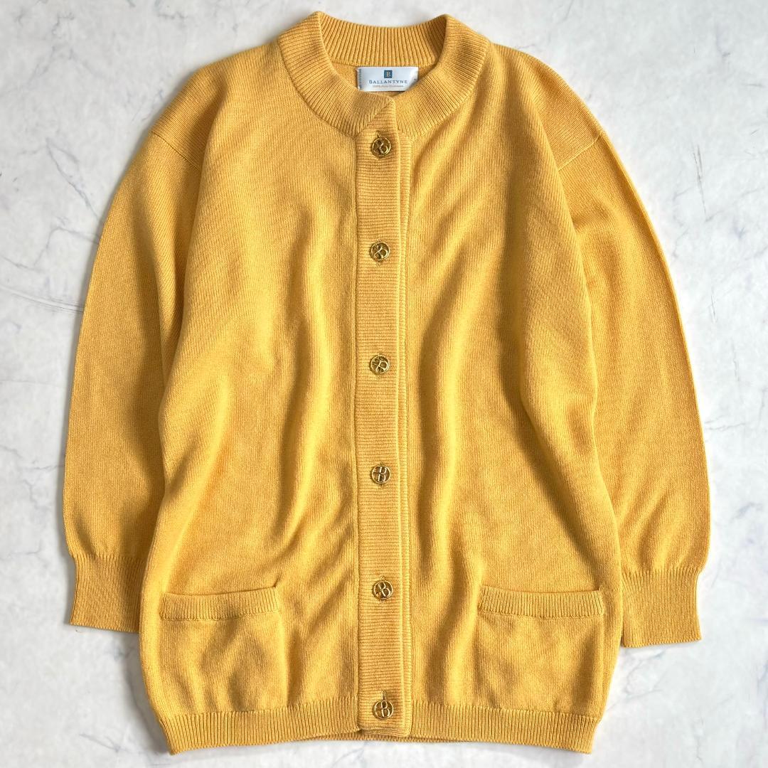 バランタインカシミヤ 金ボタン カシミヤ カーディガン黄色 sy2XL LL BALLANTYNE CASHMERE
