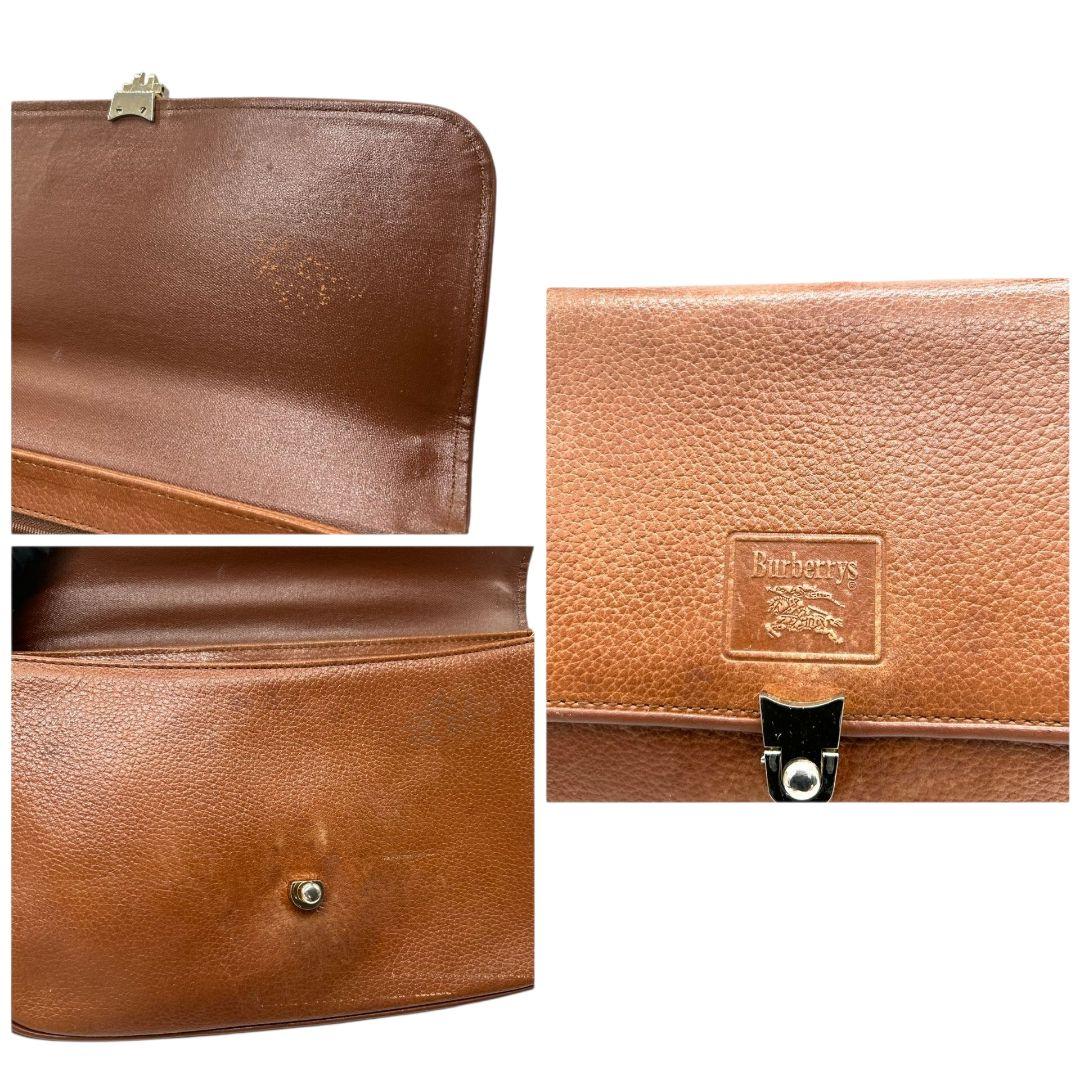 バーバリー　ハンドバッグ　茶　ホースロゴ　フラップ　自立可　レザー　s48