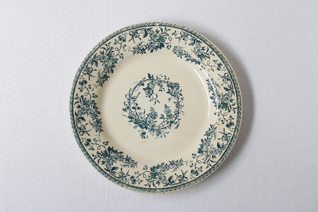 フランスアンティーク ジアン ローズ 薔薇 プレート ブルー 23.5cmやや傷や汚れあり