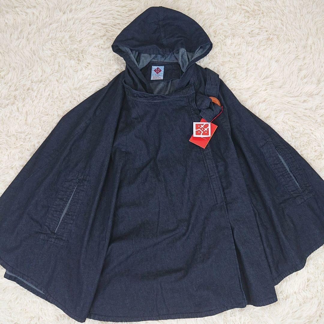 新品タグ付 デニム ポンチョ 梵  撥水加工 ケヤキ 木環