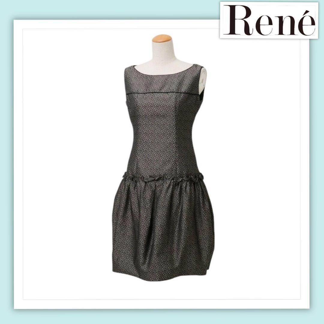 【美品】Rene ルネ ノースリーブ ドレス ワンピース ヒョウ柄 レオパード柄 美品】Rene ルネ ノースリーブ ドレス ワンピース ヒョウ柄