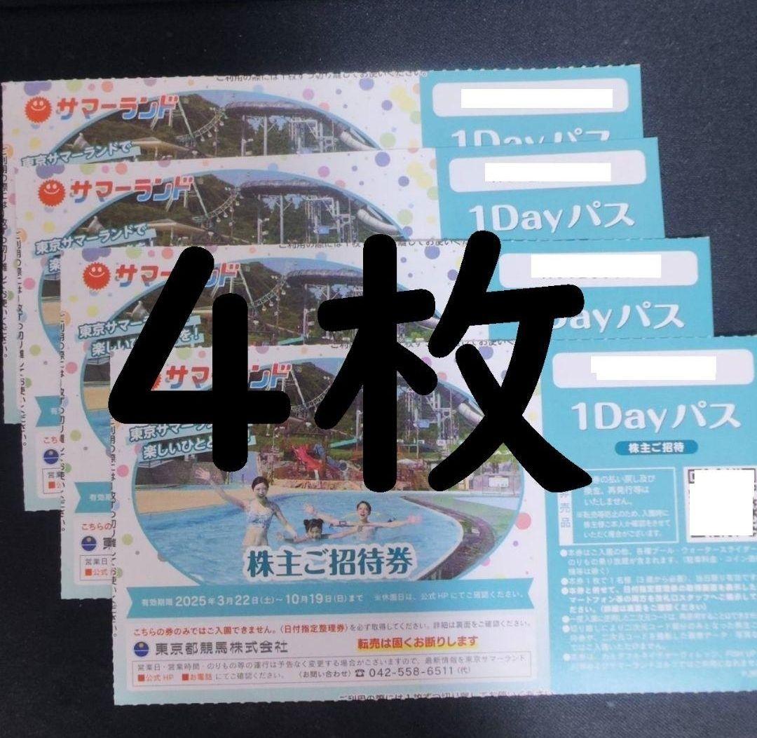 夏季利用可　サマーランド　１デイパス　株主ご招待券　4枚