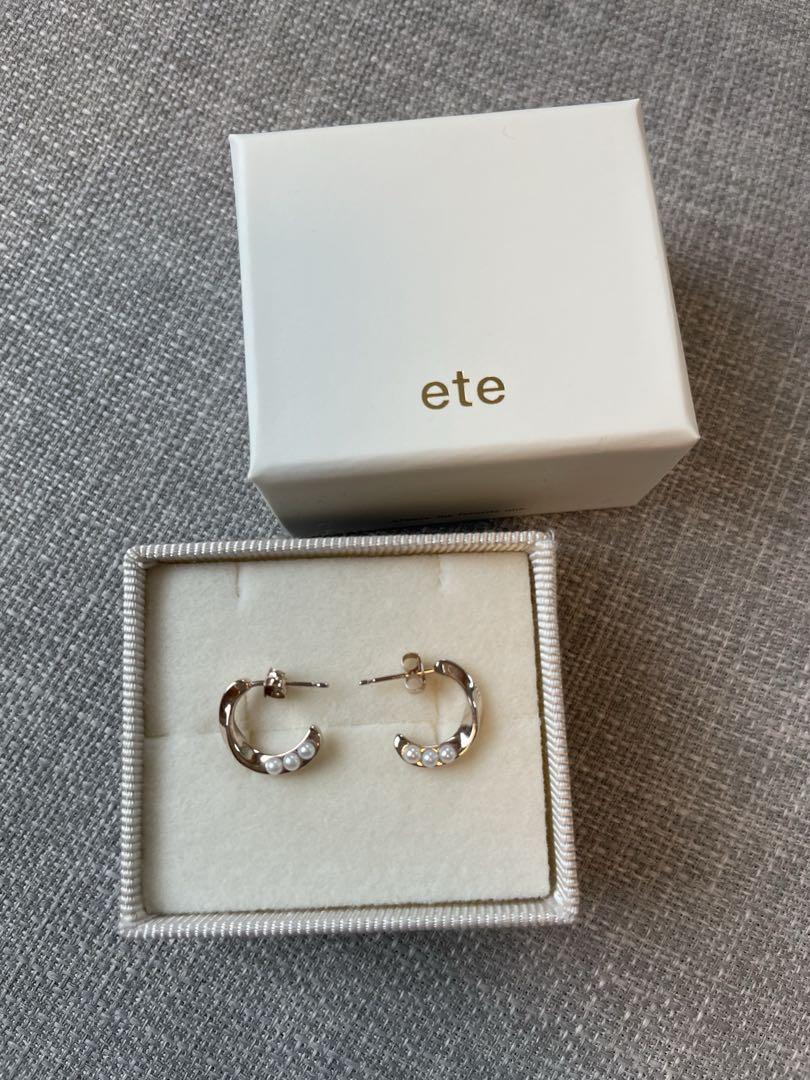 ete パール ツイスト フープピアス ピンクゴールド