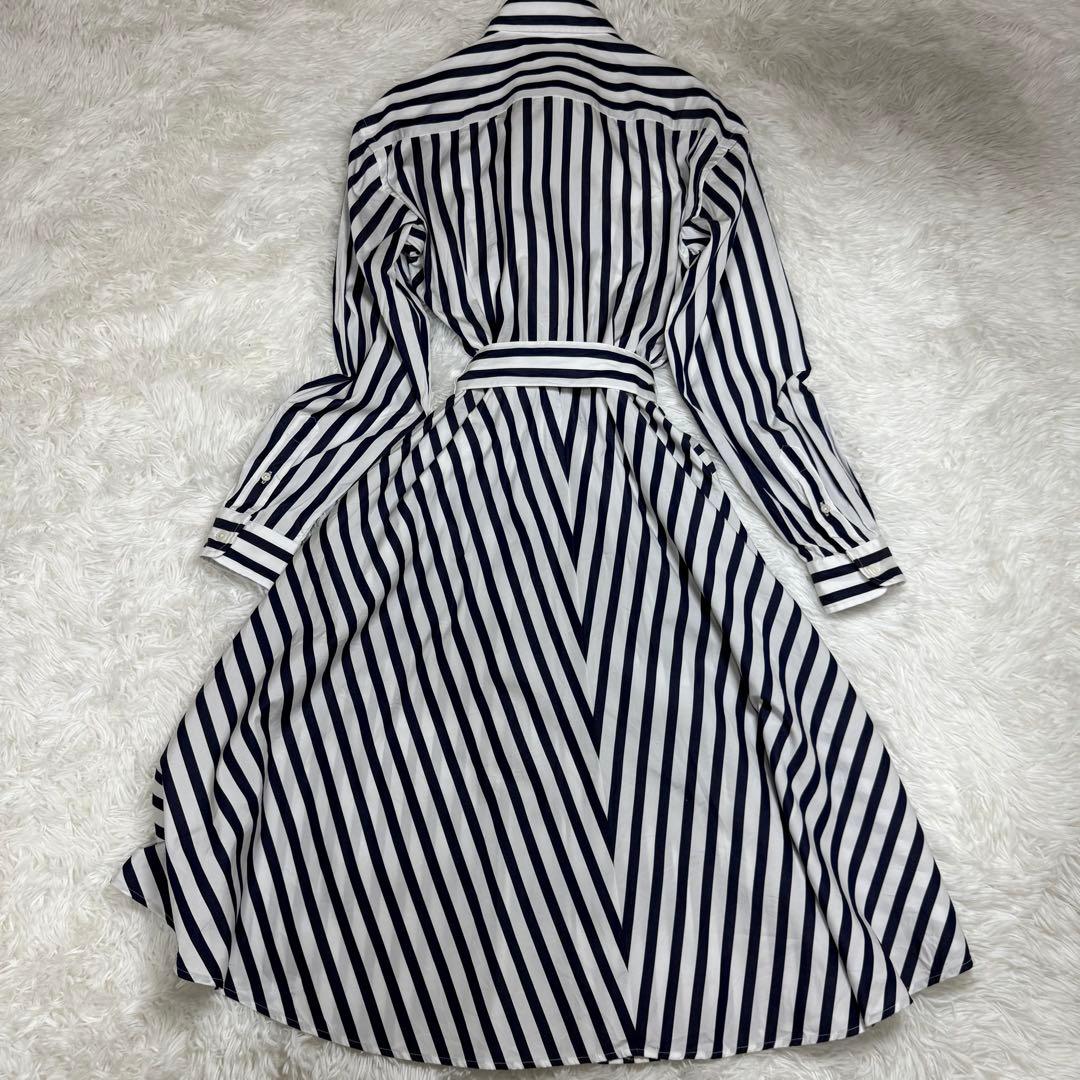 美品 ラルフローレン ストライプ ワンピース ポニー刺繍 ネイビー ホワイト M