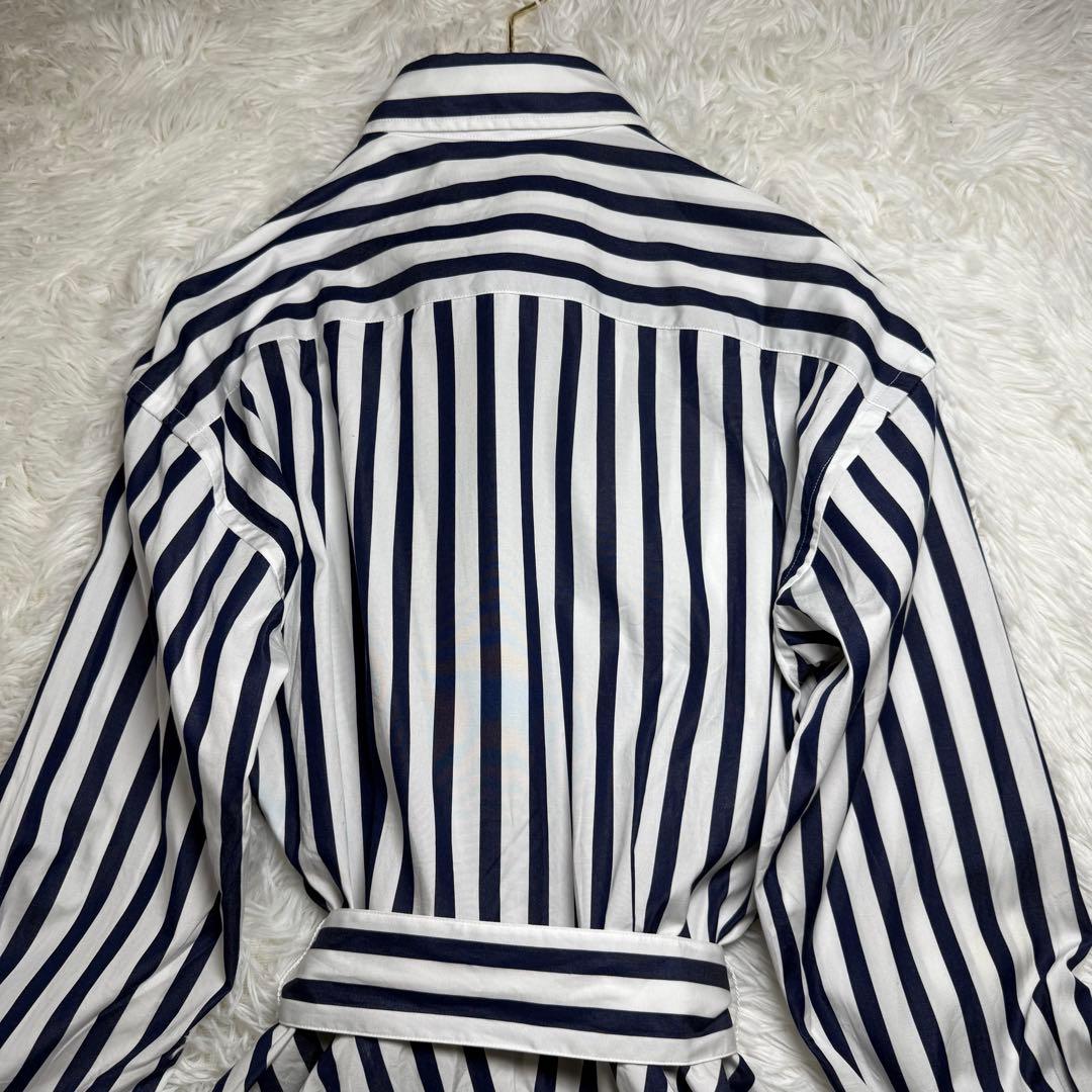 美品 ラルフローレン ストライプ ワンピース ポニー刺繍 ネイビー ホワイト M