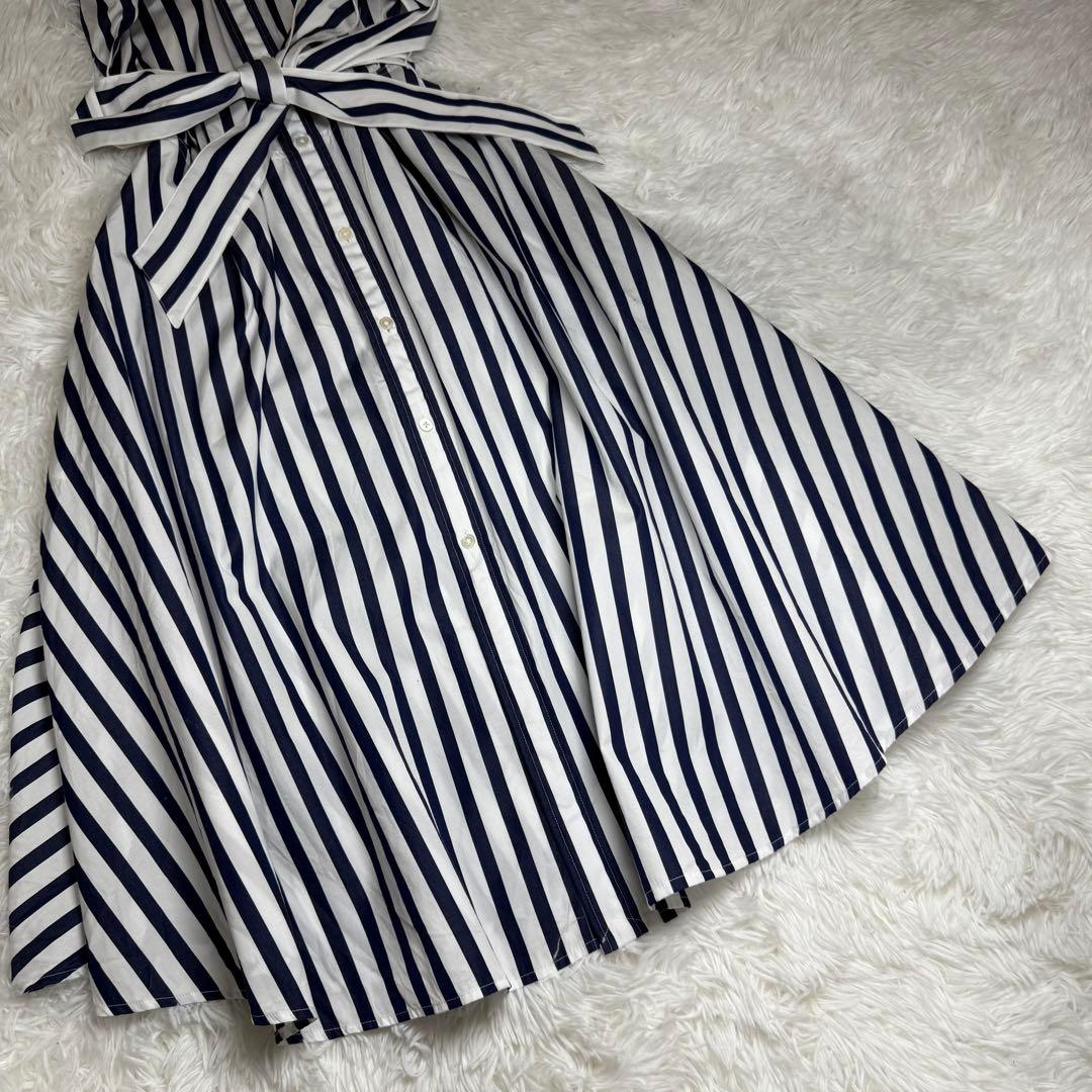 美品 ラルフローレン ストライプ ワンピース ポニー刺繍 ネイビー ホワイト M